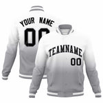 Custom White Gray Full-Snap Varsity Personalization Gradient Fashion Letterman Jacket | BuyFootballJersey