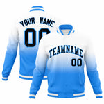 Custom White Powder Blue Full-Snap Varsity Personalization Gradient Fashion Letterman Jacket | BuyFootballJersey