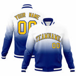 Custom White Royal Full-Snap Varsity Personalization Gradient Fashion Letterman Jacket | BuyFootballJersey