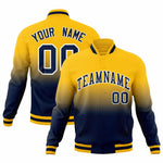 Custom Yellow Navy Full-Snap Varsity Personalization Gradient Fashion Letterman Jacket | BuyFootballJersey