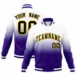 Custom White Purple Full-Snap Varsity Personalization Gradient Fashion Letterman Jacket | BuyFootballJersey