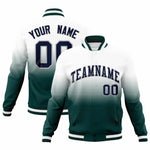 Custom White Midnight Green Full-Snap Varsity Personalization Gradient Fashion Letterman Jacket | BuyFootballJersey