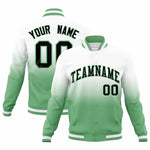 Custom White Green Full-Snap Varsity Personalization Gradient Fashion Letterman Jacket | BuyFootballJersey