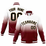 Custom White Crimson Full-Snap Varsity Personalization Gradient Fashion Letterman Jacket | BuyFootballJersey
