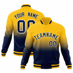 Custom Yellow Navy Full-Snap Varsity Personalization Gradient Fashion Letterman Jacket | BuyFootballJersey