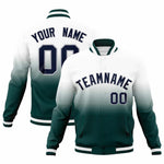 Custom White Midnight Green Full-Snap Varsity Personalization Gradient Fashion Letterman Jacket | BuyFootballJersey