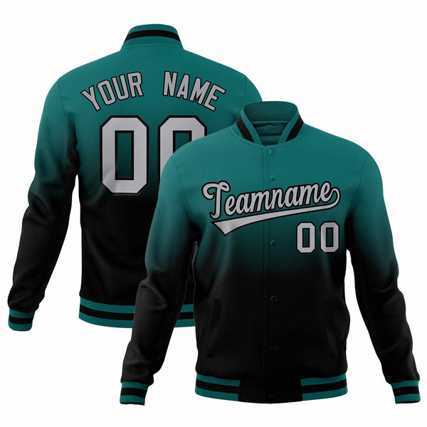 Custom Teal Black Full-Snap Varsity Personalization Gradient Fashion Letterman Jacket | BuyFootballJersey
