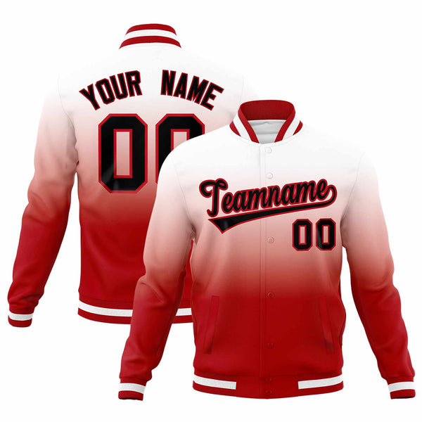 Custom White Red Full-Snap Varsity Personalization Gradient Fashion Letterman Jacket | BuyFootballJersey