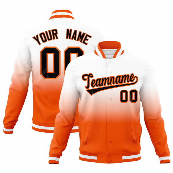 Custom White Orange Full-Snap Varsity Personalization Gradient Fashion Letterman Jacket | BuyFootballJersey
