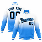 Custom White Powder Blue Full-Snap Varsity Personalization Gradient Fashion Letterman Jacket | BuyFootballJersey