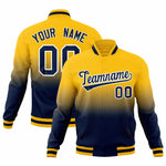Custom Yellow Navy Full-Snap Varsity Personalization Gradient Fashion Letterman Jacket | BuyFootballJersey