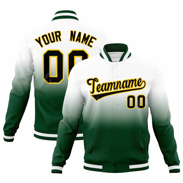 Custom White Gold Full-Snap Varsity Personalization Gradient Fashion Letterman Jacket | BuyFootballJersey