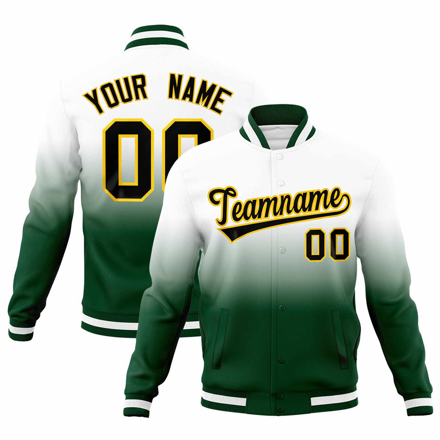Custom White Gold Full-Snap Varsity Personalization Gradient Fashion Letterman Jacket | BuyFootballJersey