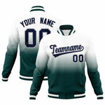 Custom White Midnight Green Full-Snap Varsity Personalization Gradient Fashion Letterman Jacket | BuyFootballJersey