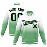 Custom White Green Full-Snap Varsity Personalization Gradient Fashion Letterman Jacket | BuyFootballJersey