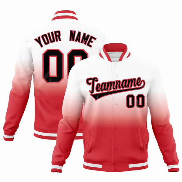 Custom White Light Red Full-Snap Varsity Personalization Gradient Fashion Letterman Jacket | BuyFootballJersey