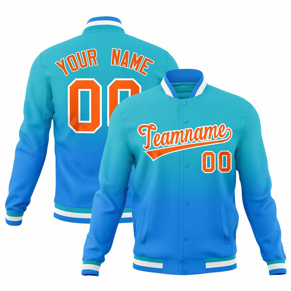 Custom Sky Blue Powder Blue Full-Snap Varsity Personalization Gradient Fashion Letterman Jacket | BuyFootballJersey