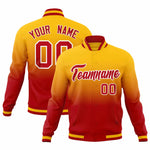 Custom Yellow Red Full-Snap Varsity Personalization Gradient Fashion Letterman Jacket | BuyFootballJersey