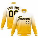 Custom Yellow White Full-Snap Varsity Personalization Gradient Fashion Letterman Jacket | BuyFootballJersey