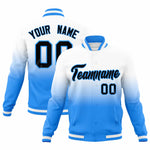Custom White Powder Blue Full-Snap Varsity Personalization Gradient Fashion Letterman Jacket | BuyFootballJersey