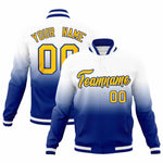 Custom White Royal Full-Snap Varsity Personalization Gradient Fashion Letterman Jacket | BuyFootballJersey