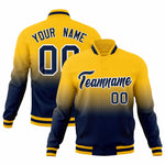 Custom Yellow Navy Full-Snap Varsity Personalization Gradient Fashion Letterman Jacket | BuyFootballJersey