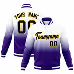 Custom White Purple Full-Snap Varsity Personalization Gradient Fashion Letterman Jacket | BuyFootballJersey