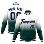 Custom White Midnight Green Full-Snap Varsity Personalization Gradient Fashion Letterman Jacket | BuyFootballJersey