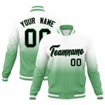 Custom White Green Full-Snap Varsity Personalization Gradient Fashion Letterman Jacket | BuyFootballJersey