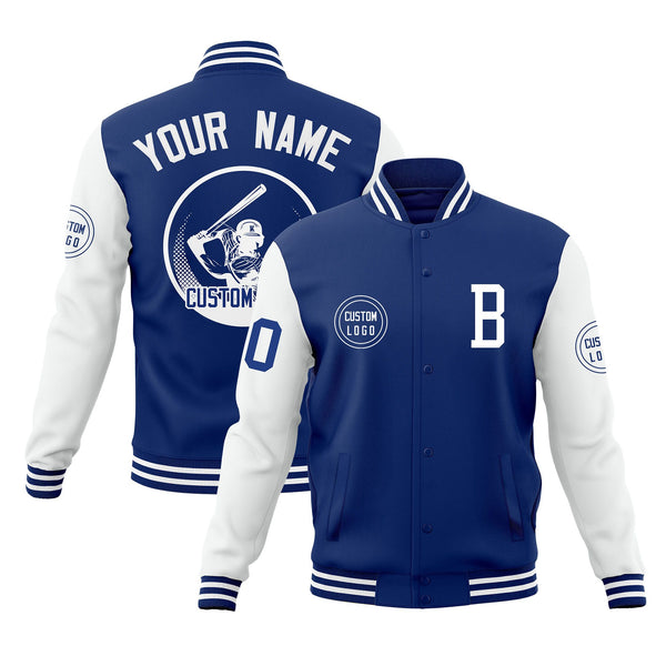 Custom Royal White Raglan Sleeves Full-Snap Varsity Personalized Letterman Baseball Coats Jacket | BuyFootballJersey