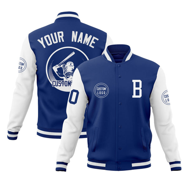 Custom Royal White Raglan Sleeves Full-Snap Varsity Personalized Letterman Baseball Coats Jacket | BuyFootballJersey