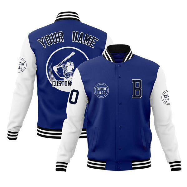 Custom Royal White Raglan Sleeves Full-Snap Varsity Personalized Letterman Baseball Coats Jacket | BuyFootballJersey