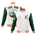 Custom White Green Raglan Sleeves Full-Snap Varsity Personalized Letterman Baseball Coats Jacket | BuyFootballJersey