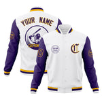 Custom White Purple Raglan Sleeves Full-Snap Varsity Personalized Letterman Baseball Coats Jacket | BuyFootballJersey