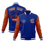 Custom Royal Texas Orange Raglan Sleeves Full-Snap Varsity Personalized Letterman Baseball Coats Jacket | BuyFootballJersey