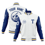 Custom White Royal Raglan Sleeves Full-Snap Varsity Personalized Letterman Baseball Coats Jacket | BuyFootballJersey