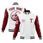 Custom White Crimson Raglan Sleeves Full-Snap Varsity Personalized Letterman Baseball Coats Jacket | BuyFootballJersey
