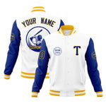 Custom White Royal Raglan Sleeves Full-Snap Varsity Personalized Letterman Baseball Coats Jacket | BuyFootballJersey