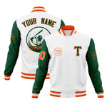 Custom White Green Raglan Sleeves Full-Snap Varsity Personalized Letterman Baseball Coats Jacket | BuyFootballJersey
