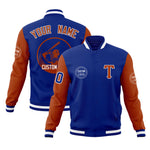 Custom Royal Texas Orange Raglan Sleeves Full-Snap Varsity Personalized Letterman Baseball Coats Jacket | BuyFootballJersey
