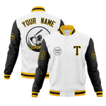 Custom White Black Raglan Sleeves Full-Snap Varsity Personalized Letterman Baseball Coats Jacket | BuyFootballJersey