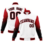 Custom White Black Red Full-Snap Varsity Raglan Sleeves Gradient Letterman Jacket | BuyFootballJersey