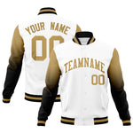 Custom White Black Old Gold Full-Snap Varsity Raglan Sleeves Gradient Letterman Jacket | BuyFootballJersey