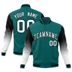 Custom Teal White Black Full-Snap Varsity Raglan Sleeves Gradient Letterman Jacket | BuyFootballJersey