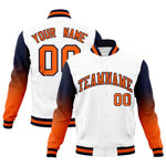 Custom White Orange Navy Full-Snap Varsity Raglan Sleeves Gradient Letterman Jacket | BuyFootballJersey