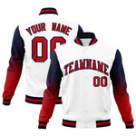 Custom White Red Black Full-Snap Varsity Raglan Sleeves Gradient Letterman Jacket | BuyFootballJersey