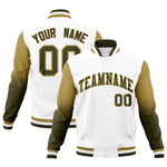 Custom White Olive Desert Yellow Full-Snap Varsity Raglan Sleeves Gradient Letterman Jacket | BuyFootballJersey