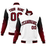 Custom White Crimson Black Full-Snap Varsity Raglan Sleeves Gradient Letterman Jacket | BuyFootballJersey