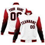 Custom White Black Red Full-Snap Varsity Raglan Sleeves Gradient Letterman Jacket | BuyFootballJersey