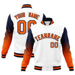 Custom White Orange Navy Full-Snap Varsity Raglan Sleeves Gradient Letterman Jacket | BuyFootballJersey
